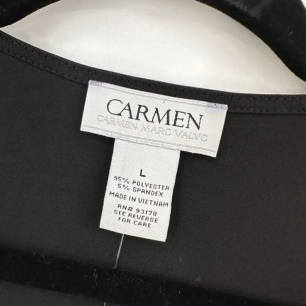 NWT Carmen Marc Valvo Women's V Neck  Studded Tunic Blouse Black Gold Size Large - Picture 3 of 8